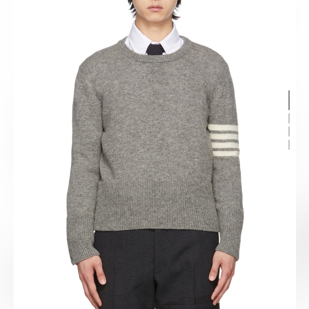 Thom Browne Grey Classic Crewneck Sweater